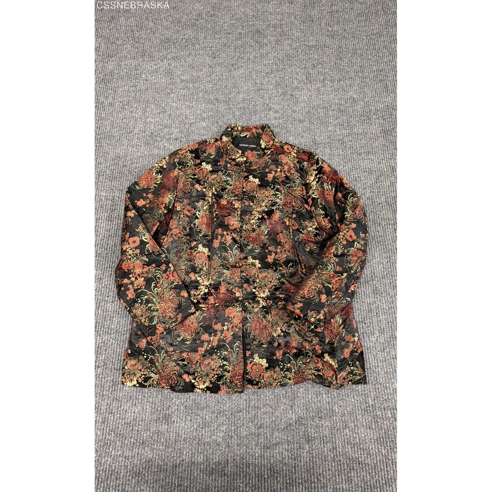 Robert Louis Women's Vintage 90s Black Red Silk Brocade Floral Jacket Size L